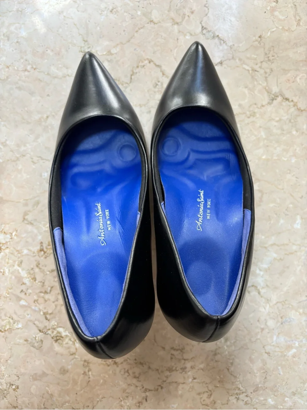 Antonia Saint Victoria Black Leather Stiletto Heel Pumps, Size 8, EUC